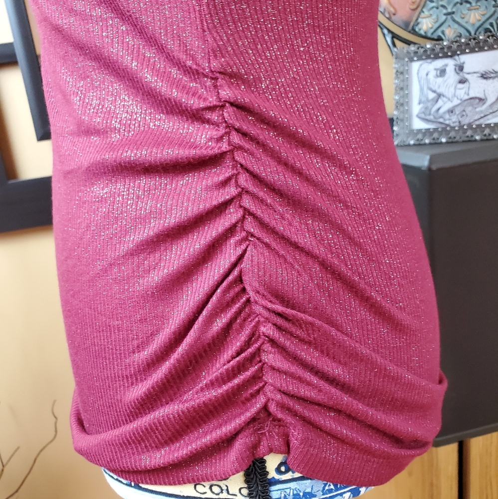 CANDIE'S BURGUNDY GOLDEN SHIMMER STRAPPY BACK TOP! - Picture 7 of 15